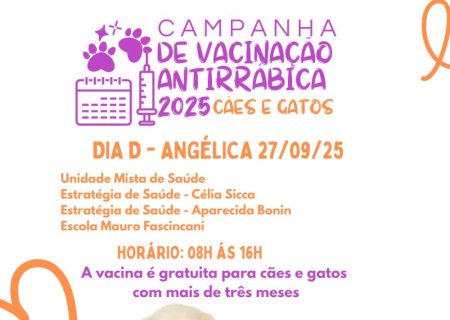 Angélica: Campanha de Vacinação Antirrábica acontece neste sábado