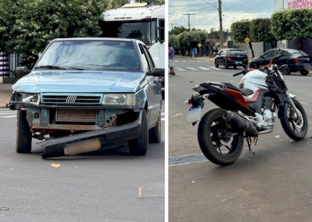 IVINHEMA: Jovem fica ferido após colisão entre carro e moto no Bairro Itapoã
